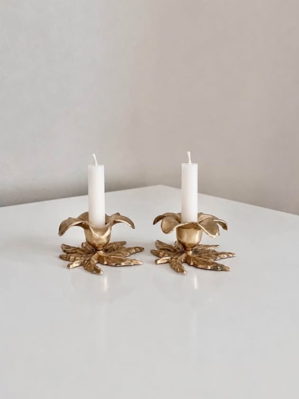 Vintage Floral Brass Candleholders